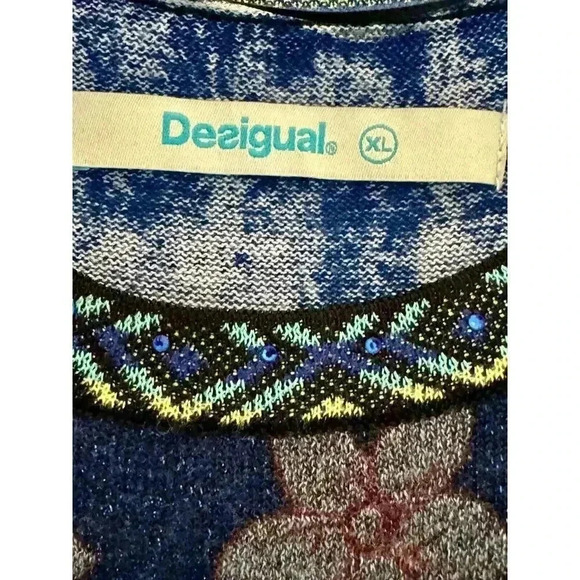 Desigual Danielle Floral Knit Dress in Midnight Beaded Details XL - Picture 2 of 6